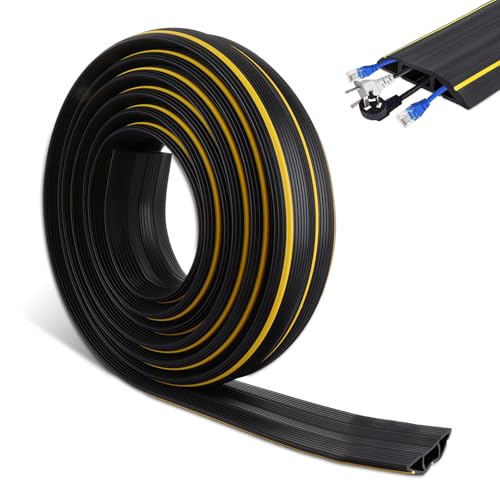 Image of FWEEK 5M Floor Cable Cover 3 Cord Channels Floor Cable Protector Heavy Duty Rubber Cable Protector Wire Covers for Office, Home, Warehouse, Garage