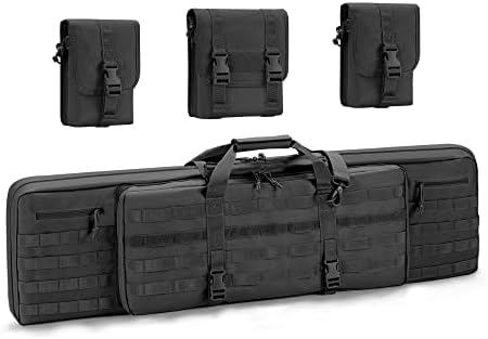 WINCENT 46 Inch Tactical Double Long Rifle Carrying Case w/ Exterior Storage and Soft Padded Interior for Military Training, Hunting, and More, Black