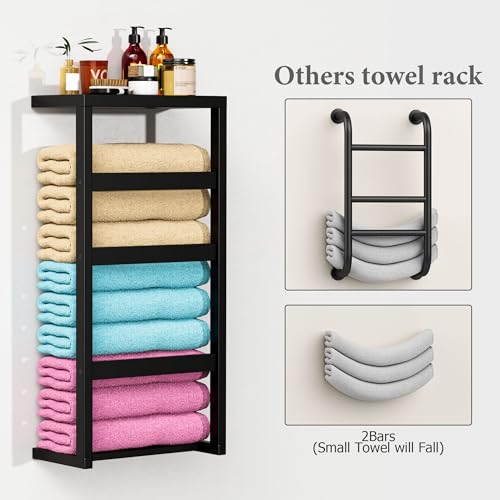 Bamboo Wall Blanket Ladder, 4-Tier Towel Racks, Bamboo Bath Towel Racks for Bathroom Wall Mounted, Decorative Blanket, Quilt, Towel, Scarf Ladder Shelves for Bathroom, Living Room, Bedroom， Black by riteu - Used condition - Image 6