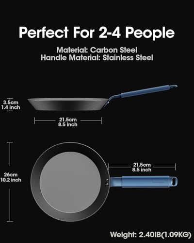 Image of Carbon Steel Frying Pan 10 Inch, Nitrided Carbon Steel Skillet, Preseasoned Rust Resistant Cooking Pan, Induction & Oven Safe Professional Cookware