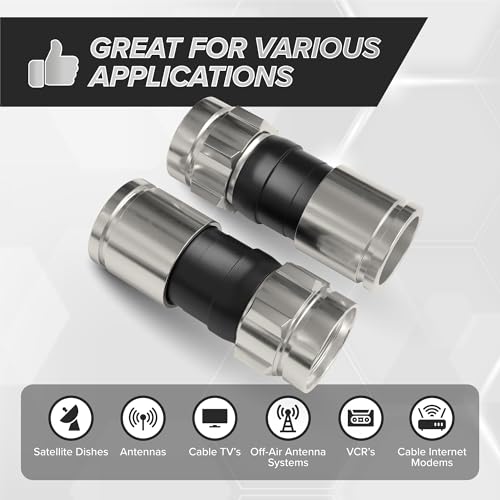 THE CIMPLE CO - RG6 Compression Connectors - F-Type Coaxial Cable Connectors - Indoor/Outdoor Coax Cable Ends with Water-Tight O-Ring for Exterior Use - 3 GHz F81 Coaxial Fittings - 100 PCS, Black by THE CIMPLE CO - Image 2