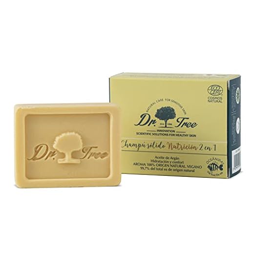 Dr. Tree Champú Sólido 2 En 1 Nutrición, Champú + Acondicionador Ecológico, Cabello Dañado Y Quebradizo, Sin Sulfatos SLE, SLS, Sin parabenos, Sin siliconas,Ecocert