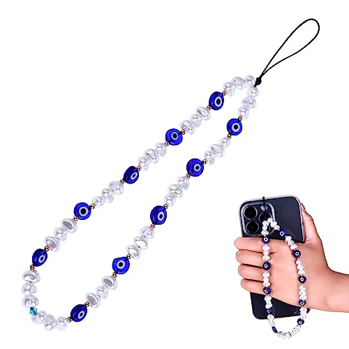 Bewudy Beaded Phone Charm, Evil Eye Beaded Lanyard Wrist Strap Gemstone Charm Handmade Chain Keychain for Men Women Girls Cell Phone String