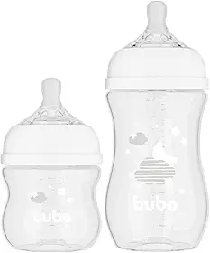 Buba Toys Kit Mamadeiras Easy Flow, Branca, Plástico Livre de BPA, 120ml e 270ml, Anti-cólica, Fluxo Suave, 2 Peças, 0-24 Meses