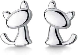 Cute Cat Stud Earrings S925 Sterling Silver Minimalist Lovely Pet Animal Tiny Cartilage Earring