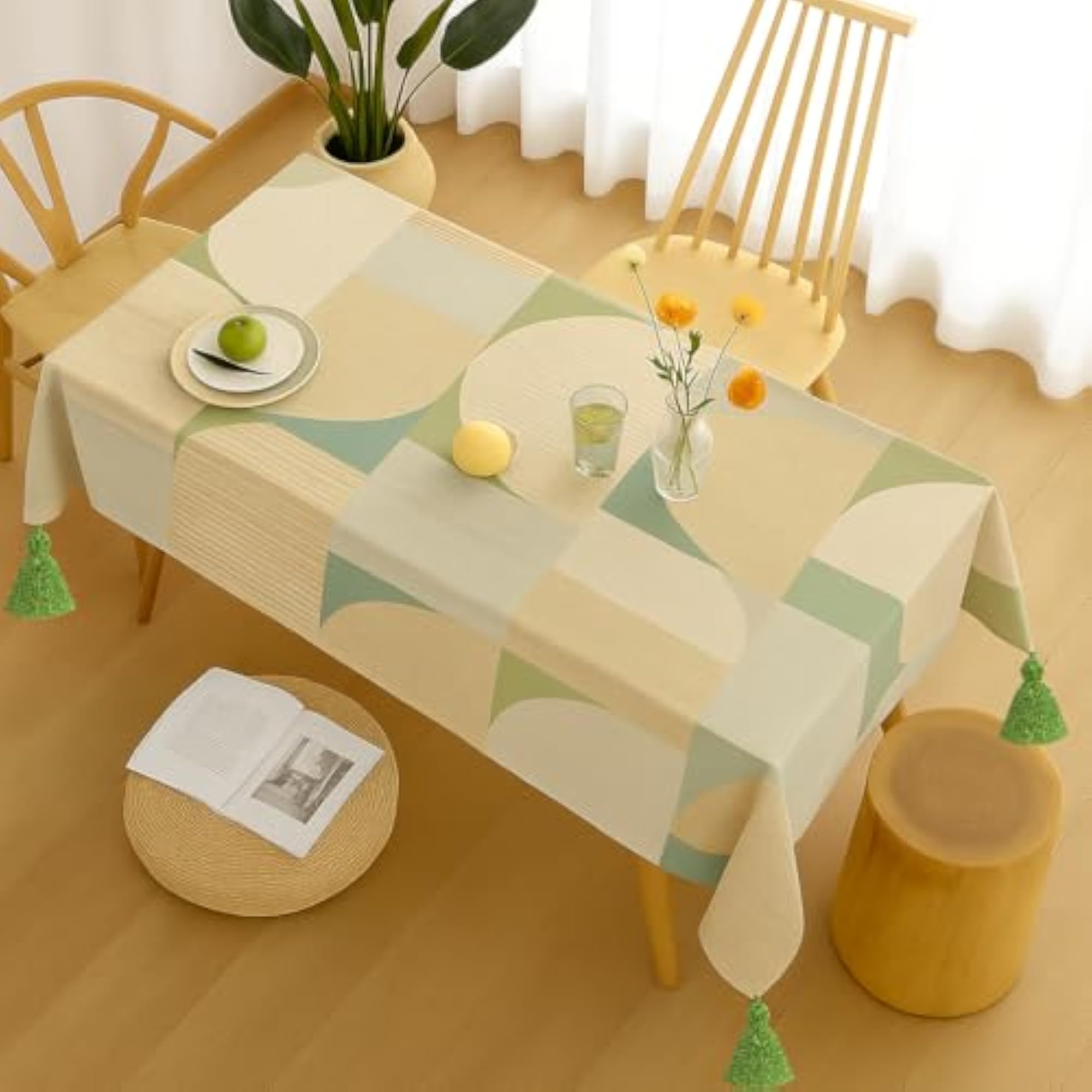 Abstract Harmony Print Corner Tassel Boho Dining Table Cover
