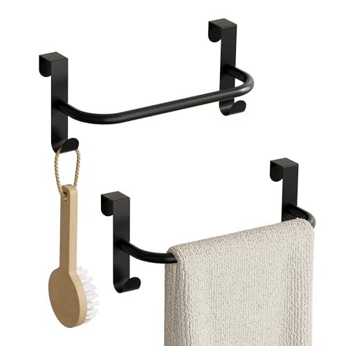 SAYAYO Portasciugamani Cucina Nero con 2 Ganci, Porta Strofinacci da Cucina, Appendiabiti da Porta per Armadio, Cassetto, Bagno, Senza Forare, Antiscivolo, 2 Pezzi, 23CM