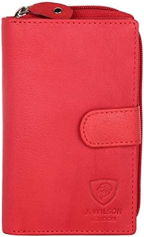 J. Wilson London Ladies RFID Safe Designer Soft Leather Purse Card Women Clutch Wallet with Zip Pocket Gift Boxed (Pink)