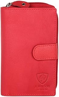 J. Wilson London Ladies RFID Safe Designer Soft Leather Purse Card Women Clutch Wallet with Zip Pocket Gift Boxed (Pink)