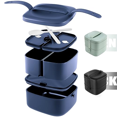 DOIOED Bento Box, Premium Bento Box Adult Lunch Box 3 Compartment Leak Proof Stackable Lunch Containers for Adults Kids Meal Prep Containers BPA Free Dishwasher Safe (Navy blue)