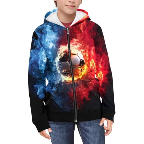 Oksuvoky Soccer Boys Hoodie Boys Zip Up Sweatshirts Size 12 Plus Size Fire Hoodies Full-Zip Sweatshirts Fall Lightweight Jacket Fashion Long Sleeve Shirt Fall Clothing