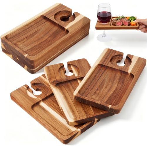 SiliFine Wine Appetizer Plates with Wine Glass Holder Mini Charcuterie Board Glass Plates Set Picnic Tray for Party, Gatherings, Entertaining, 9 x 6 (Rectangle) by SiliFine - Used condition - US$25.38