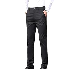Mens High Waist Dress Pants with Pocket Loose Straight Work Office Party Trousers