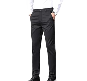 Mens High Waist Dress Pants with Pocket Loose Straight Work Office Party Trousers