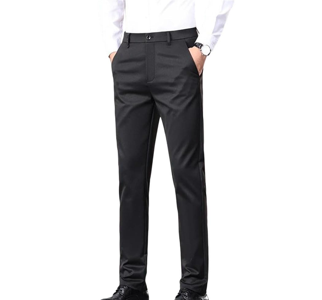 Mens High Waist Dress Pants with Pocket Loose Straight Work Office Party Trousers