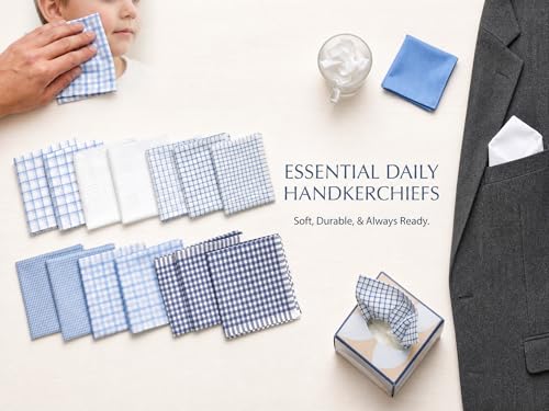 Image of Men's 12pcs 100% Cotton Checkered Handkerchiefs Gift Box, 15.75 Inch Soft Breathable Absorbent Large Pocket Squares