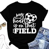 Women My Heart is on that Field Soccer Graphic T-Shirt (Black,Medium,US,Alpha,Adult,Female,Medium,Regular,Regular)