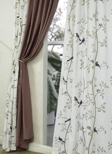 Image of Tranquebar Curtain Co. Cotton Curtains 7 Feet Long Set of 3, 60-65% Room Darkening, Pink Bird Print, Door Curtains 7 Feet Long Set of 3, BackTabs, Yori Red Combo(213 cm) - Set of 3