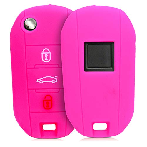kwmobile Funda de Silicona para Llave Plegable de 3 Botones para Coche Peugeot Citroen - Carcasa Protectora Suave de Silicona - Case Mando de...