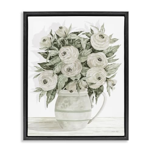 White Ranunculus Blossoms Floral, 25 x 31 Inch Canvas in Floater Frame