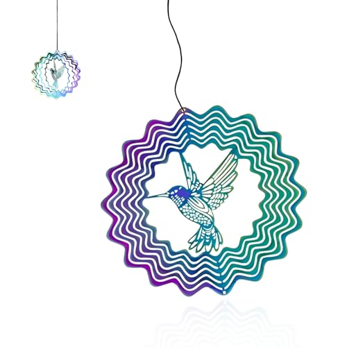 CHSEROK Windspiel Metall, 100 x 100 mm Edelstahl Windspiele für Draußen, Kolibri-Design Edelstahl, Bunt Windspiel Vogel, für Garten, Balkon, Hof