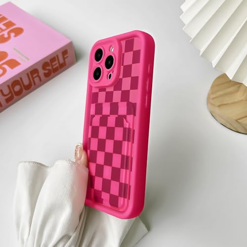 Lovmooful Compatible for iPhone 15 Pro Max Case Cute Color Checkerboard Lattice Plaid with Card Holder Design for Girls Women Soft TPU More Shockproof Protective Girly for iPhone Case-Hot Pink by Lovmooful - Used condition - Image 6