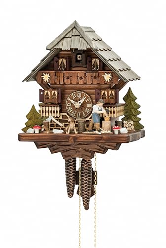 Hekas Cuckoo Clock Black Forest House with Moving Wood Chopper KA 1697 EX