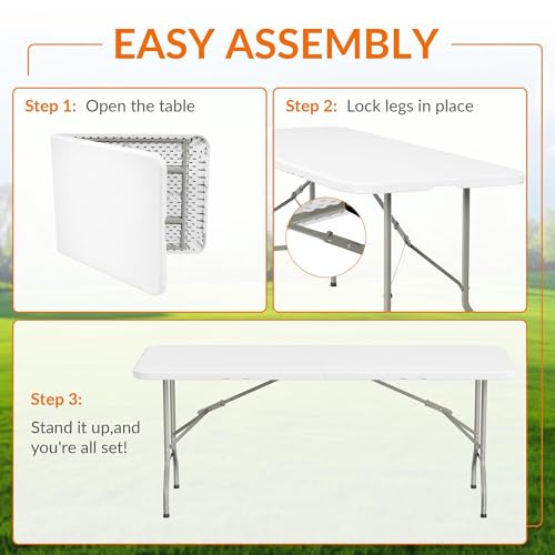 Elevon Folding Table, 6 Feet Heavy Duty Fold-in-Half Utility Table Indoor Outdoor for Camping, Picnic, Party by Elevon - Image 7