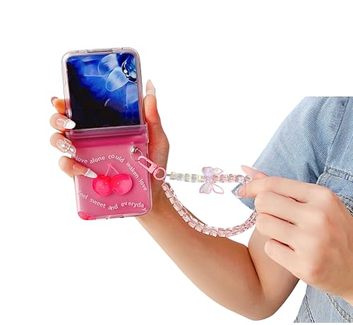 Coque Motorola Razr Ultra 2025 à motif cerise avec cordon perlé, cadeau tendance
