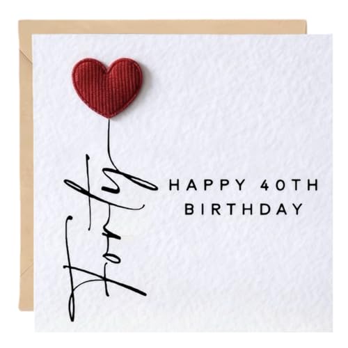 40th Birthday Card for Women, Mum, Sister, Wife - 3D Red Heart Balloon Design, Special Card Gift for Female Friend, Daughter, Husband, Brother, Blank Inside with Envelope (14x14 cm)