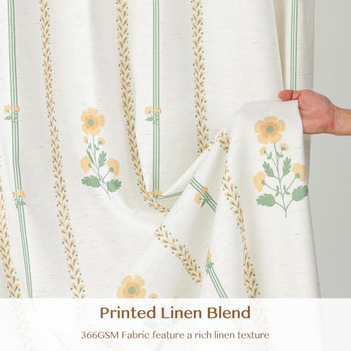 THREE GIRLS Floral Pinch Pleated Light Filtering Curtains 108 Inches - Printed Linen Blend Drapes for Living Room, Bedroom, Dining, Modern Farmhouse with Hooks, 2 Panels Set, 40" W x 108" L Yellow by THREE GIRLS - Used condition - US$101.73
