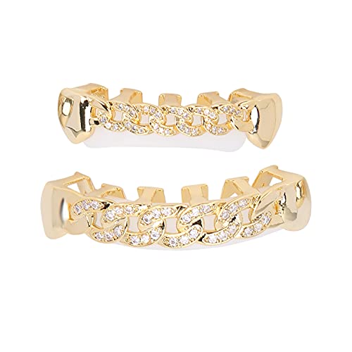 Grades de dentes Gold Hip Hop para boca inferior superior, conjunto de dentes postiços hip hop corre