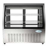 Pemberly Row 47" Stainless Steel Deli Case & Meat Display Refrigerator, Silver Finish, 18 Cu. Ft., Curved Glass, LED Lighting, Sliding Doors, Commercial Refrigerated Unit for Grocery Stores, Cafes,