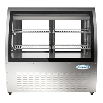 Pemberly Row 47" Stainless Steel Deli Case & Meat Display Refrigerator, Silver Finish, 18 Cu. Ft., Curved Glass, LED Lighting, Sliding Doors, Commercial Refrigerated Unit for Grocery Stores, Cafes,
