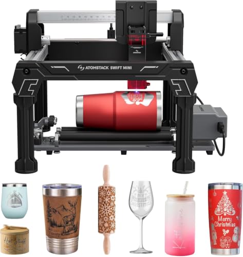 ATOMSTACK Swift 2.5W Black Edition Laser Engraver + R6 Rotary Tool, Sleek Design, AI-Powered Precision for Home Decor & Personalized Gifts