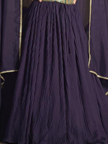 Image of PURVAJA Women's Silk Semi-Stitched Lehenga choli