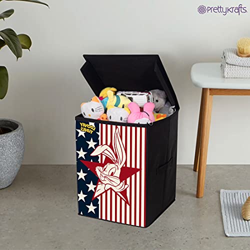 Image of PrettyKrafts Loony Tunes Toys Organizer Storage Box with Top Lid for Baby Boy's and Baby Girl's,(Pack of 1) Black