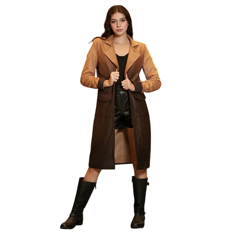 Image of PINACOLADA Women's Double-Breasted Fleece Long Coat for Casual Wear | Lapel Collar | Long Sleeve | Button Closure | Coat Crafted with Comfort Fit for Everyday Wear
