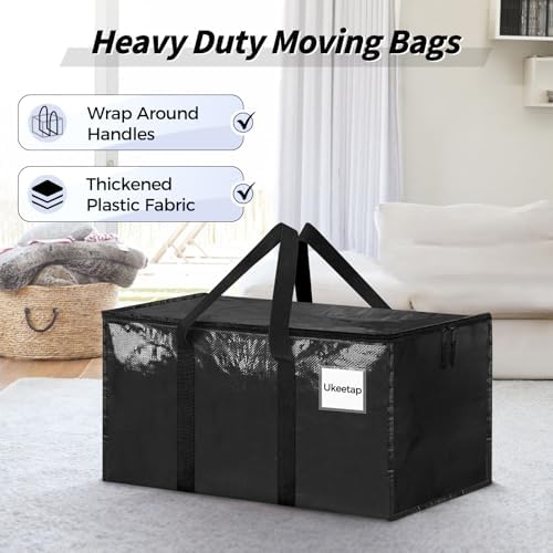 8 Pack Extra Large Heavy Duty Moving Bags, Black Storage Bins with Lids, Reinforced Handles & Heavy-Duty Zippers Moving Boxes Storage Bags Totes for Clothes Packing, Dorms, College Supplies, Black - thumbnail 4