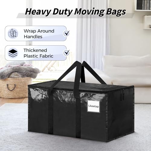 Image of 8 Pack Extra Large Heavy Duty Moving Bags, Black Storage Bins with Lids, Reinforced Handles & Heavy-Duty Zippers Moving Boxes Storage Bags Totes for Clothes Packing, Dorms, College Supplies, Black