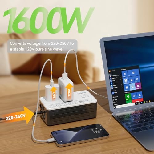220V to 110V Converter US to Europe, Voltage Converter for European Travel, 1600W - Plug & Play, Power Any U.S. Appliances Overseas, Step Down Transformer Universal Adapter for International Travel3