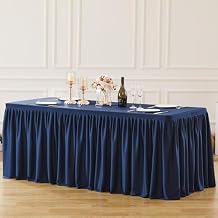Navy Blue Polyester Table Clothes for 8 Foot Rectangle Tables, Wrinkle Free Fitted Table Cover 8ft Stretch Tablecloths with Skirt for Parties Weddings Birthday Banquet Baby Shower
