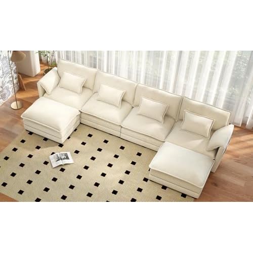 Real Relax Cloud Couch 145.7'' U-Shaped Sofa, Chenille, Beige