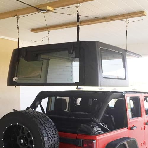Hard Top Removal Lift for Jeep Wrangler, Jeep Hardtop Hoist Top Lift for Jeep JL JK Models and Ford, Garage Storage Hoist, Safety Fall Prevention System Supports 8-16 ft - Thumbnail 5