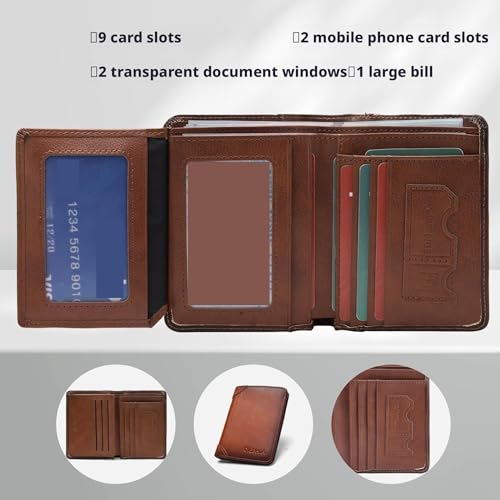Leather Trifold RFID Wallet For Men With Flip Out ID Holder | Multi-Slot Billfold For Daily Essentials(Darkbrown)3