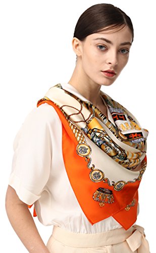 Grace Scarves 100% Silk Scarf, Extra-Large, Royal Drums, Orange #TOP1