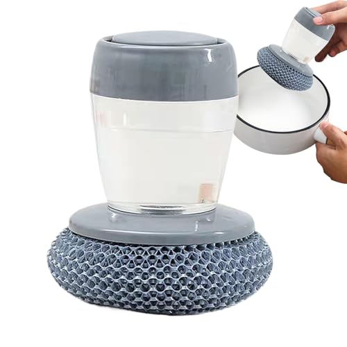 Cepillo para lavavajillas, limpiador de cocina con dispensador de jabón, mango tipo prensa, agarre antideslizante, diseño recargable, 1 paquete, para limpieza de apartamentos, dormitorios, lavado de