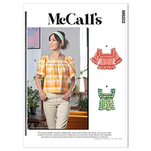 McCall M8202Y Misses' Square Neck Top Sewing Pattern Kit with Style Variations, Code M8202, Sizes XSM-S-M