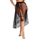 ranrann Unterrock Damen Lang mit Spitze Midirock Netz Rock Transparent Faltenrock Cover Up für Party Hochzeit Schwarz C Einheitsgröße