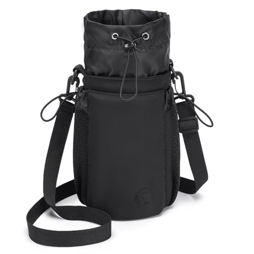 KSIBNW Bolso de Botella de Agua Portáti, Funda de Botella con Correa de Hombro Desmontable Funda Termica Protecdora Impermeable Bolsillo para Viaje Caminar Senderismo, Negro